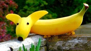 Art In Banana Show - Fruit Carving Yellow Dog Garnish - Party Garnishing - Food Decoration