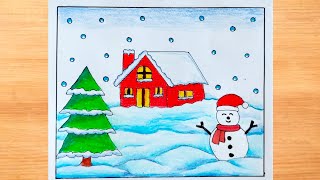 Christmas Drawing|| Christmas Tree Drawing| Snowman Drawing|| Winter Season Drawing