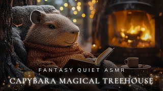 Capybara Magical Treehouse • Crackling Fire, Soft Lights \u0026 Rustic Woodland Escape for Relaxation