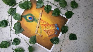Krishna Janmashtami Special Painting | Krishna Flute & Peacock Feather | Acrylic Painting on Canvas