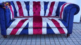 Union Jack Furniture -Velvet Fabric British Flag Chesterfield Sofas