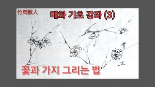 매화 기초강좌 (3)-꽃과 가지 그리는 법 #백매 #구륵법 #수묵화 #문인화 #사군자 #꽃과가지구성 #매화꽃 #죽강김진규 #허석헌연구실