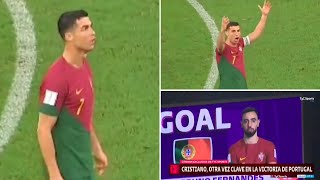 Unseen footage of Ronaldo's immediate reaction to Bruno Fernandes being awarded Portugal's opener