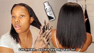 Dying My Relaxed Hair Jet Black With Adore Semi-Permanent Because Why Not 🤷🏾‍♀️| Ft. Medicube