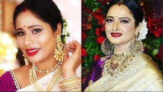 Rekha (Actress) Inspired Makeup Look In Telugu Indian Wedding Guest Makeup In Telugu