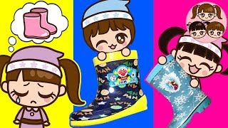 まりちゃんだけ新しいながぐつが無くて泣いちゃった！　いずちゃんとみなくんがキャラクターのながぐつでファッションショーするよ♪　3人きょうだい　教育　しつけ