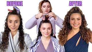 HOW TO DO A SLEEK HALF UP HALF DOWN PONYTAIL ON CURLY (hairstylist secrets)