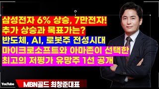 MBN골드(기업 탐방 최창준대표)삼성전자 6% 상승, 7만전자!  반도체, AI, 로봇주 대장주 공개 . 마이크로소프트와 아마존이 선택한  최고의 저평가 유망주 1선 공개