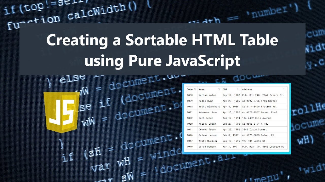 Create A Sortable HTML Table Using Pure JavaScript DEMO - YouTube