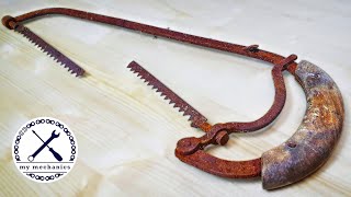 Antique Rusty Hacksaw with Broken Blade - Restoration