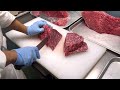 松阪牛の肉の塊を捌く【まるよし鎌田本店　調理場】