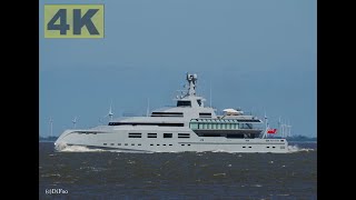 Mega Yacht NORN - IMO 9869758 - Lürssen shipyard Rendsburg - Elbe height Otterndorf to Haugesund -4K