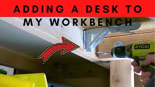 Folding Shelf Brackets with Workbench to Make a Folding Workbench Desk Addition