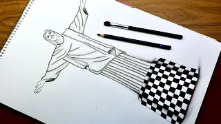 How to draw Christ of redeemer illusion art for beginners | Step by step | Wonders of world |
