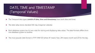8. Database SQL -- DATE, TIME and TIMESTAMP in SQL Temporal Values