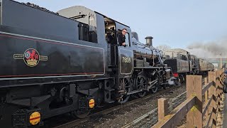 BR Standard Class 2's 78018 and 78019 arrive at Quorn - Great Central Railway 27.01.2024