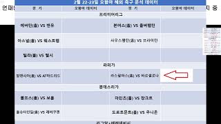 2월 22-23일 해외 축구 분석, 해축 분석, 프리미어리그 분석, 라리가 분석, 분데스리가 분석, 세리에 분석, 리그앙 분석, 챔피언쉽 분석, EPL 분석, 스포츠 분석