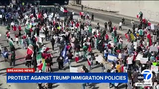 Thousands of anti-ICE protesters block freeway, streets in downtown Los Angeles