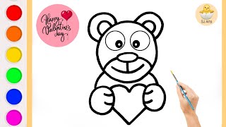 How to Draw a Teddy Bear Holding a Heart | Valentines Day special Drawing ❤️