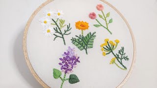 [프랑스 자수] 허브자수 Herb Embroidery/캐모마일,장미,라일락,메리골드,딜/도안제공 free pattern