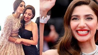 Pakistani actress Mahira Khan sharing loveable moments with Sonam Kapoor at Red Carpet Cannes 2018