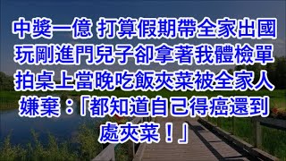 中獎一億 打算假期帶全家出國玩剛進門兒子卻拿著我體檢單拍桌上當晚吃飯夾菜被全家人嫌棄：「都知道自己得癌還到處夾菜！」 #心書時光 #為人處事 #生活經驗 #情感故事 #唯美频道 #爽文   720