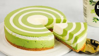 No Bake Zebra Stripe Matcha Cheesecake | 免焗斑馬抹茶芝士蛋糕 | Gâteau au fromage matcha à rayures zébrées