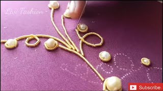 Aari embroidery chudi neck design using zardozi | Embroidery neck design | Livi Fashion