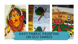 How to do fabric painting on Kerala kasavusaree# പഴയസാരി  പുതിയ സാരി ആക്കി മാറ്റാം