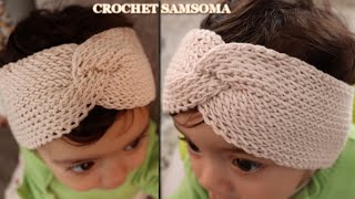 كروشيه بندانة / ربطة شعر بغرزة التريكو مع الكروشيه التونسي/ Tunisian Crochet Knit Stitch Ear Warmer