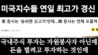 주가가 하락하면 꼭 분할 매수 합시다.주가 하락은 두려운 것이 아닙니다.자주 하락을 해야 수익률이 더 올라 갑니다. 미국의 지수들은 지속적인 우상향이네.