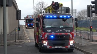 Salford Emergency One Scorpion And Central 42M Turntable Ladder Responding - Greater Manchester Fire