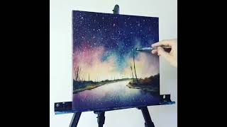 Starry night with a shooting star acrylic painting 🎨🌠 #acrylicpainting #nightskypainting #painter