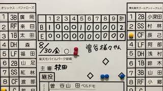 ８月３０日オリックスVS楽天！2-0勝利！連勝！曽谷様々が耐えに耐えましてやっと６勝目！久々の援護点もたったの2点…拙守にも負けじと耐えました曽谷含め投手陣様々！来年も単打貧打野球するん？Vol176