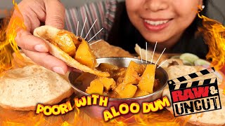 ALOO DUM RECIPE | COOKING AND EATING PURI WITH ALOO DUM | PURI DUM ALOO MUKBANG |INDIAN FOOD| UNCUT