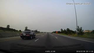 Lane ending cutoff on Highway 401 - Kitchener Ontario