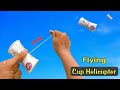 best paper cup helicopter, flying cup launcher, how to make paper helicopter, rubber cup fly ideas,