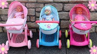 Baby Dolls Pram Stroller Unboxing Review Play :Masha & The Bear ,Hello Kitty , Disney Frozen Prams