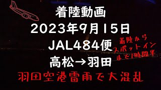 《着陸動画 JAL484便 高松から羽田》大幅遅延 雷雨で大混乱の羽田 着陸からスポットインまで1時間半