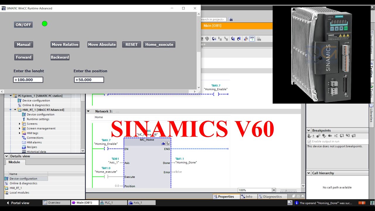 TIA| Portal SINAMICS V60 Basic Positioning - PTO (Pulse Train Output ...