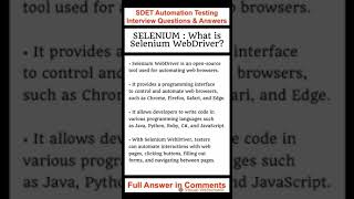 SELENIUM : What is Selenium WebDriver? SDET Automation Testing Interview Questions & Answers
