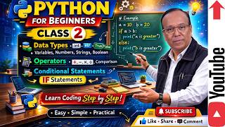 Python for Beginners β Class 2 | Data Types, Operators & If Statements | Python Basics Tutorial