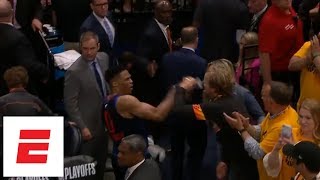 Russell Westbrook slaps at fan's phone as he exits court following Game 6 of Thunder vs. Jazz | ESPN
