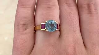 1.69ct Aquamarine and Ruby Ring. Westbrook Ring - Hand Video -