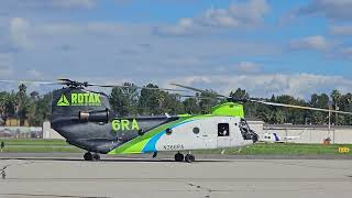 Rotak Helicopter Services Chinook start up and taxi at the Fullerton Airport.