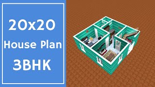 20x20 House Plan 3BHK || 3BHK House Design || 400 SQFT Ghar Ka Naksha || 50 Gaj House Design