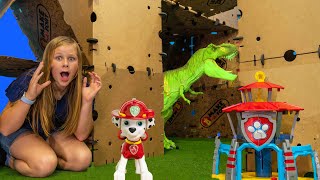 Assistant hunts for Paw Patrol Dinosaur Lookout Tower in the Box Fort