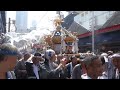 平成２７年　佃島　住吉神社例祭　八角神輿　月島三之部　町内渡御　水まみれ　２０１５．８．３　tukudajima sumiyoshi shrine mikoshi