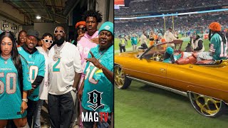 Rick Ross Pulls Up In A Chevy Donk On The Field At Miami Dolphins Game! 🎤