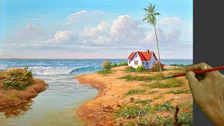Acrylic Landscape Painting in Time-lapse / Tropical Beach House / JMLisondra